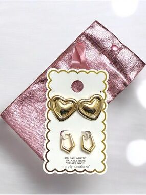 Simply Southern Gold Heart & Geometric Earring Set in Dust bag Goldtone New